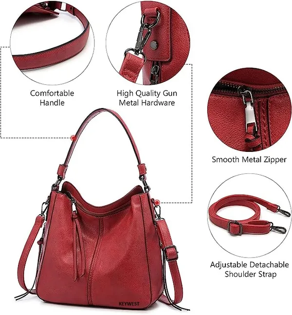 Keywest_Women's_Classic_Tote_Handbag_for_Women_|_Hobo_Bag_for_Work_|_Ladies_Purse_|_Stylish_Shoulder_Bag_|_Gift_For_Women_|_Red