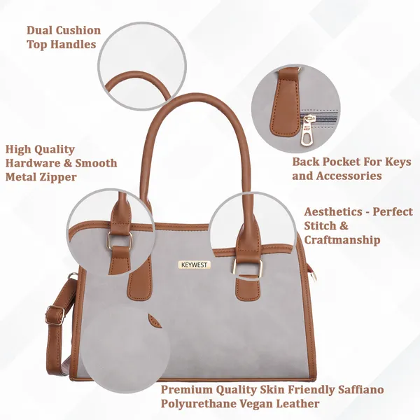 Keywest_Women's_Laurent_Tote_Handbag_for_Women_|_Hobo_Bag_for_Work_|_Ladies_Purse_|_Stylish_Shoulder_Bag_|_Gift_For_Women_|_Grey_||_Tan