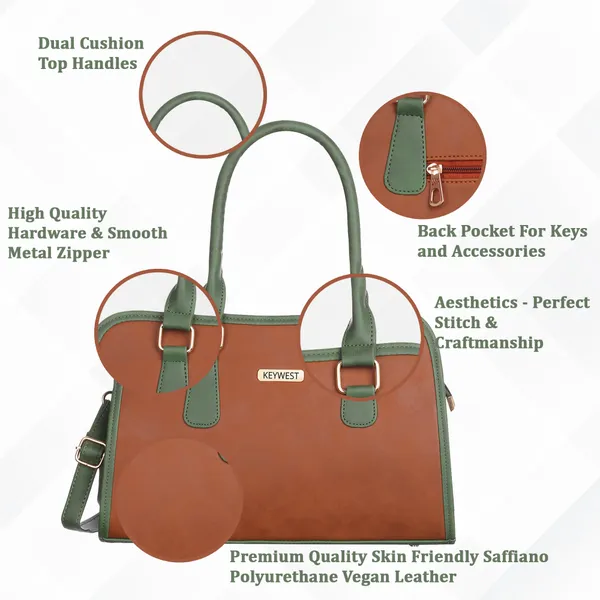 Keywest_Women's_Laurent_Tote_Handbag_for_Women_|_Hobo_Bag_for_Work_|_Ladies_Purse_|_Stylish_Shoulder_Bag_|_Gift_For_Women_|_Tan_||_Green