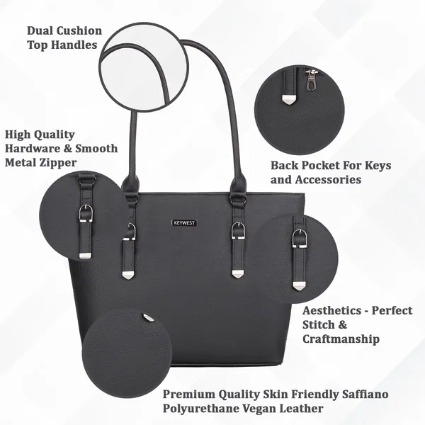Keywest_Women's_Mandhana_Tote_Handbag_for_Women_|_Hobo_Bag_for_Work_|_Ladies_Purse_|_Stylish_Shoulder_Bag_|_Gift_For_Women_|_Black