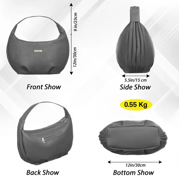 Keywest_Women's_Vegan_Leather_Oval_Tote_Handbag_for_Women_|_Hobo_Bag_for_Work_|_Ladies_Purse_|_Stylish_Shoulder_Bag_|_Gift_For_Women_|_Grey