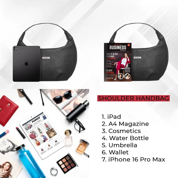 Keywest_Women's_Vegan_Leather_Oval_Tote_Handbag_for_Women_|_Hobo_Bag_for_Work_|_Ladies_Purse_|_Stylish_Shoulder_Bag_|_Gift_For_Women_|_Black