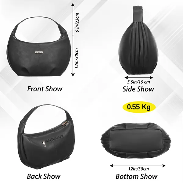 Keywest_Women's_Vegan_Leather_Oval_Tote_Handbag_for_Women_|_Hobo_Bag_for_Work_|_Ladies_Purse_|_Stylish_Shoulder_Bag_|_Gift_For_Women_|_Black