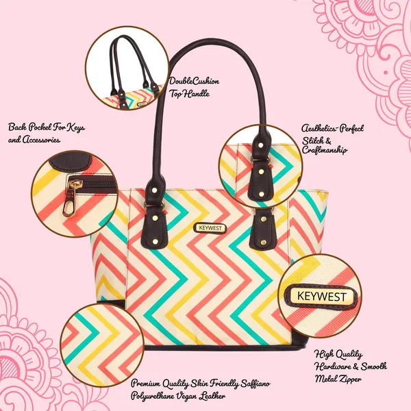 Keywest_Women's_Jute_Print_Office_Bag_|_Stylish_Bags_for_Office_Use_|_Laptop_Bag_15.6_inch_|_Stylish_Tote_for_Office_Use_|_Purse_for_Women_|_Vegan_Leather_Handbag_|_Daily_&_Travel_Use_|_Wave_Beach