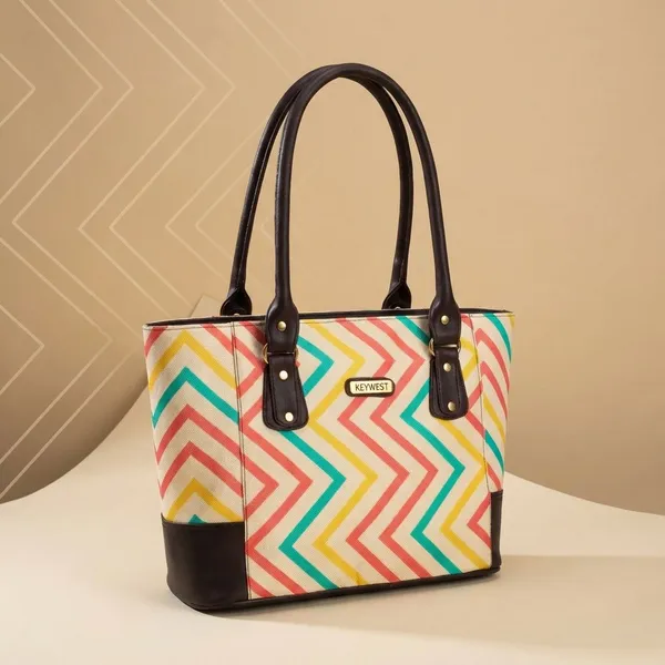 Keywest_Women's_Jute_Print_Office_Bag_|_Stylish_Bags_for_Office_Use_|_Laptop_Bag_15.6_inch_|_Stylish_Tote_for_Office_Use_|_Purse_for_Women_|_Vegan_Leather_Handbag_|_Daily_&_Travel_Use_|_Wave_Beach