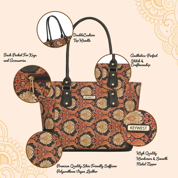 Keywest_Women's_Jute_Print_Office_Bag_|_Stylish_Bags_for_Office_Use_|_Laptop_Bag_15.6_inch_|_Stylish_Tote_for_Office_Use_|_Purse_for_Women_|_Vegan_Leather_Handbag_|_Daily_&_Travel_Use_|_Jodhpur_Damask
