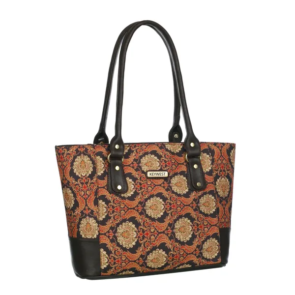 Keywest_Women's_Jute_Print_Office_Bag_|_Stylish_Bags_for_Office_Use_|_Laptop_Bag_15.6_inch_|_Stylish_Tote_for_Office_Use_|_Purse_for_Women_|_Vegan_Leather_Handbag_|_Daily_&_Travel_Use_|_Jodhpur_Damask