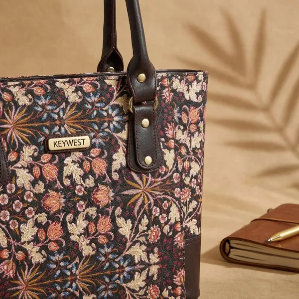 Keywest_Women's_Jute_Print_Office_Bag_|_Stylish_Bags_for_Office_Use_|_Laptop_Bag_15.6_inch_|_Stylish_Tote_for_Office_Use_|_Purse_for_Women_|_Vegan_Leather_Handbag_|_Daily_&_Travel_Use_|_Kashmir_Blooms