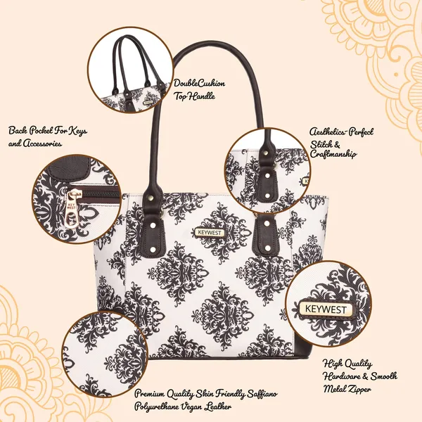 Keywest_Women's_Jute_Print_Office_Bag_|_Stylish_Bags_for_Office_Use_|_Laptop_Bag_15.6_inch_|_Stylish_Tote_for_Office_Use_|_Purse_for_Women_|_Vegan_Leather_Handbag_|_Daily_&_Travel_Use_|_Mughal_Motif