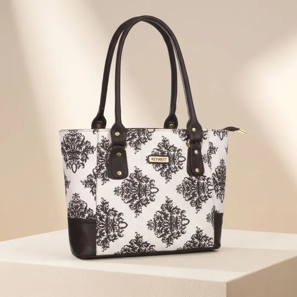 Keywest_Women's_Jute_Print_Office_Bag_|_Stylish_Bags_for_Office_Use_|_Laptop_Bag_15.6_inch_|_Stylish_Tote_for_Office_Use_|_Purse_for_Women_|_Vegan_Leather_Handbag_|_Daily_&_Travel_Use_|_Mughal_Motif