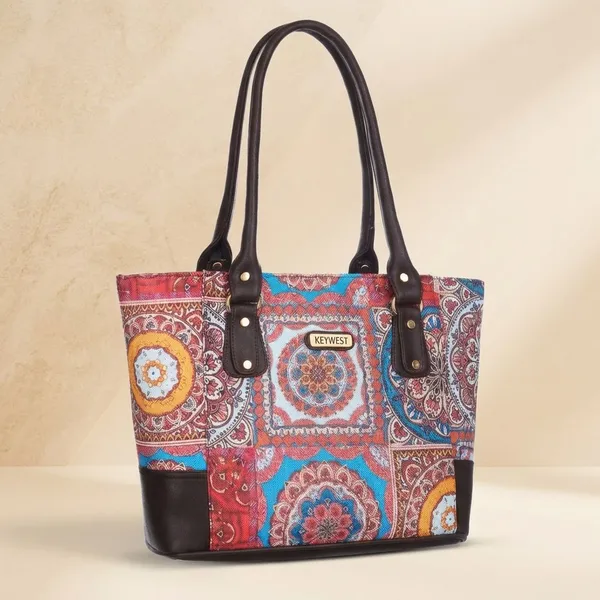 Keywest_Women's_Jute_Print_Office_Bag_|_Stylish_Bags_for_Office_Use_|_Laptop_Bag_15.6_inch_|_Stylish_Tote_for_Office_Use_|_Purse_for_Women_|_Vegan_Leather_Handbag_|_Daily_&_Travel_Use_|_Mandala_Print