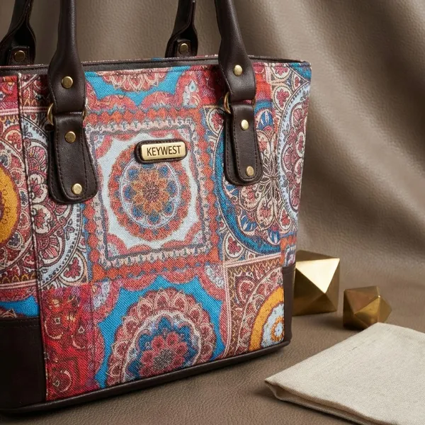 Keywest_Women's_Jute_Print_Office_Bag_|_Stylish_Bags_for_Office_Use_|_Laptop_Bag_15.6_inch_|_Stylish_Tote_for_Office_Use_|_Purse_for_Women_|_Vegan_Leather_Handbag_|_Daily_&_Travel_Use_|_Mandala_Print