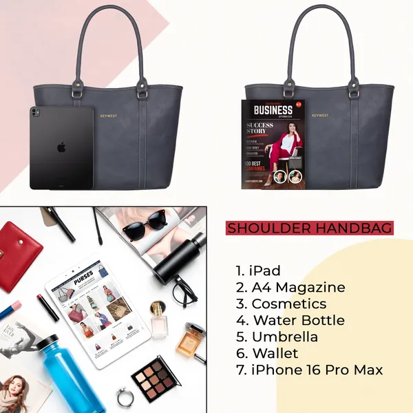 Keywest_Women's_Vegan_Leather_Luxe_Spade_Tote_Handbag_for_Women_|_Office_Bag_for_Work_|_Ladies_Purse_|_Stylish_Shoulder_Bag_|_Laptop_Bag_15.6_inch_|_Gift_For_Women_|_Dark_Grey