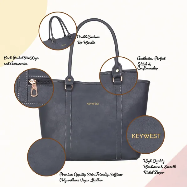 Keywest_Women's_Vegan_Leather_Luxe_Spade_Tote_Handbag_for_Women_|_Office_Bag_for_Work_|_Ladies_Purse_|_Stylish_Shoulder_Bag_|_Laptop_Bag_15.6_inch_|_Gift_For_Women_|_Dark_Grey