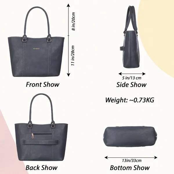 Keywest_Women's_Vegan_Leather_Luxe_Spade_Tote_Handbag_for_Women_|_Office_Bag_for_Work_|_Ladies_Purse_|_Stylish_Shoulder_Bag_|_Laptop_Bag_15.6_inch_|_Gift_For_Women_|_Dark_Grey