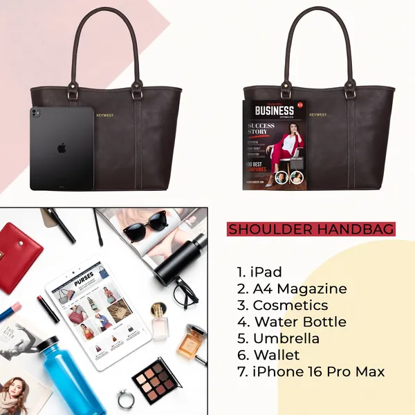 Keywest_Women's_Vegan_Leather_Luxe_Spade_Tote_Handbag_for_Women_|_Office_Bag_for_Work_|_Ladies_Purse_|_Stylish_Shoulder_Bag_|_Laptop_Bag_15.6_inch_|_Gift_For_Women_|_Brown