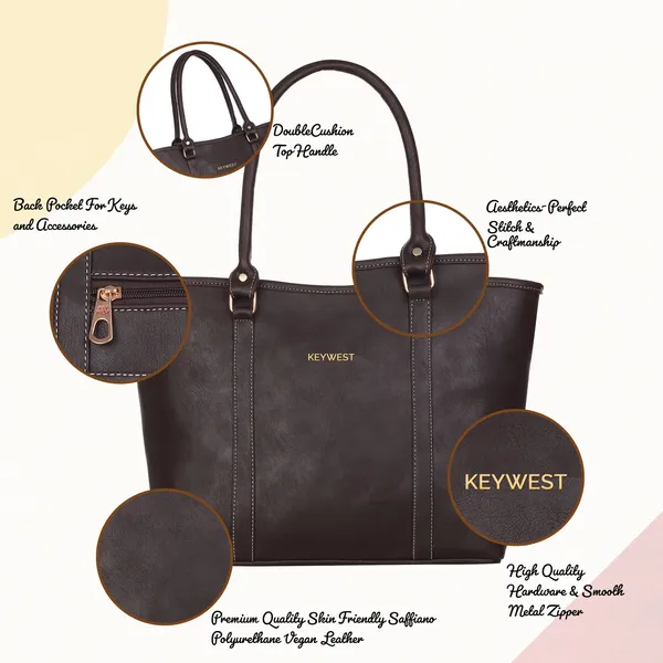 Keywest_Women's_Vegan_Leather_Luxe_Spade_Tote_Handbag_for_Women_|_Office_Bag_for_Work_|_Ladies_Purse_|_Stylish_Shoulder_Bag_|_Laptop_Bag_15.6_inch_|_Gift_For_Women_|_Brown