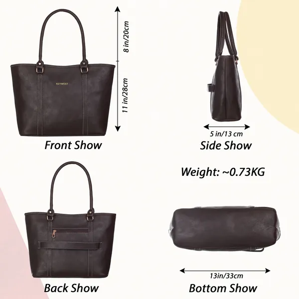 Keywest_Women's_Vegan_Leather_Luxe_Spade_Tote_Handbag_for_Women_|_Office_Bag_for_Work_|_Ladies_Purse_|_Stylish_Shoulder_Bag_|_Laptop_Bag_15.6_inch_|_Gift_For_Women_|_Brown