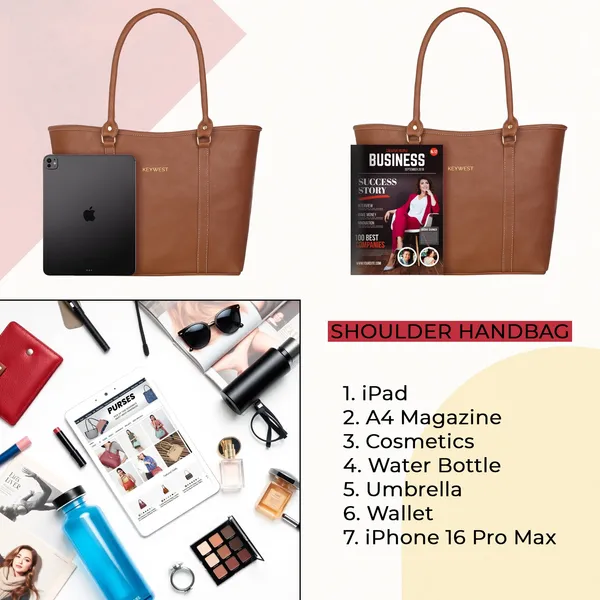 Keywest_Women's_Vegan_Leather_Luxe_Spade_Tote_Handbag_for_Women_|_Office_Bag_for_Work_|_Ladies_Purse_|_Stylish_Shoulder_Bag_|_Laptop_Bag_15.6_inch_|_Gift_For_Women_|_Tan