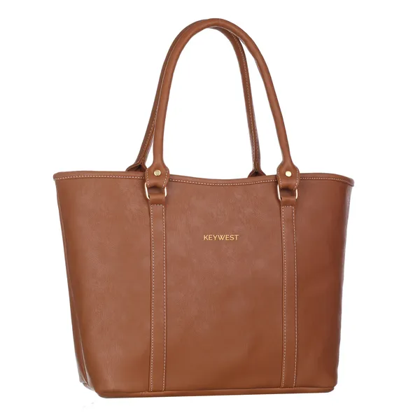 Keywest_Women's_Vegan_Leather_Luxe_Spade_Tote_Handbag_for_Women_|_Office_Bag_for_Work_|_Ladies_Purse_|_Stylish_Shoulder_Bag_|_Laptop_Bag_15.6_inch_|_Gift_For_Women_|_Tan