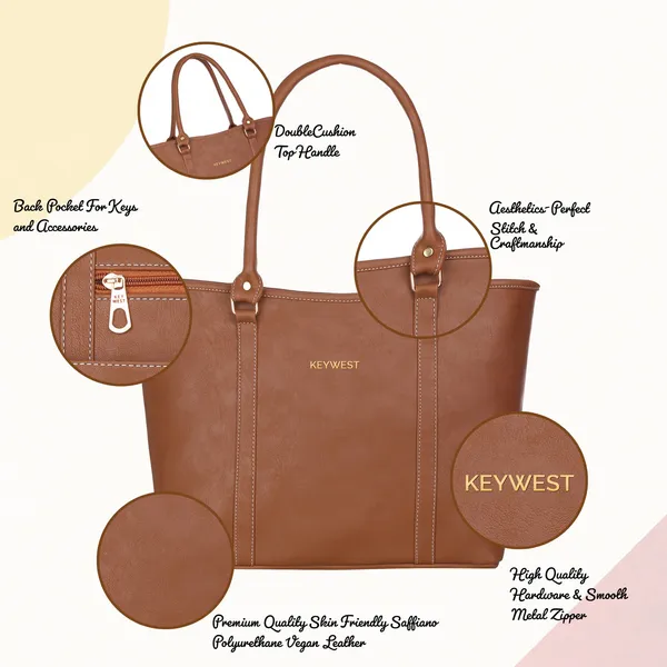 Keywest_Women's_Vegan_Leather_Luxe_Spade_Tote_Handbag_for_Women_|_Office_Bag_for_Work_|_Ladies_Purse_|_Stylish_Shoulder_Bag_|_Laptop_Bag_15.6_inch_|_Gift_For_Women_|_Tan
