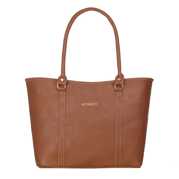 Keywest_Women's_Vegan_Leather_Luxe_Spade_Tote_Handbag_for_Women_|_Office_Bag_for_Work_|_Ladies_Purse_|_Stylish_Shoulder_Bag_|_Laptop_Bag_15.6_inch_|_Gift_For_Women_|_Tan