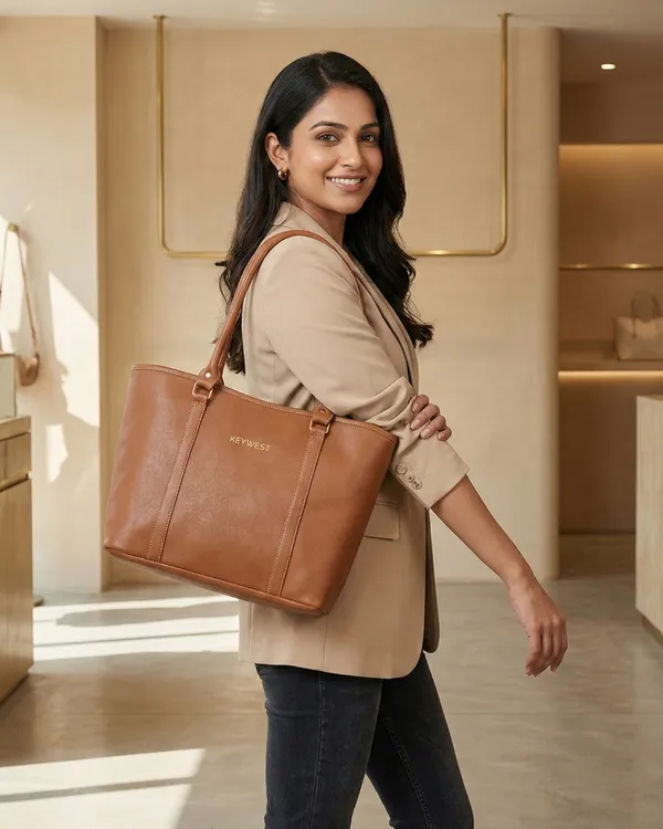Keywest_Women's_Vegan_Leather_Luxe_Spade_Tote_Handbag_for_Women_|_Office_Bag_for_Work_|_Ladies_Purse_|_Stylish_Shoulder_Bag_|_Laptop_Bag_15.6_inch_|_Gift_For_Women_|_Tan