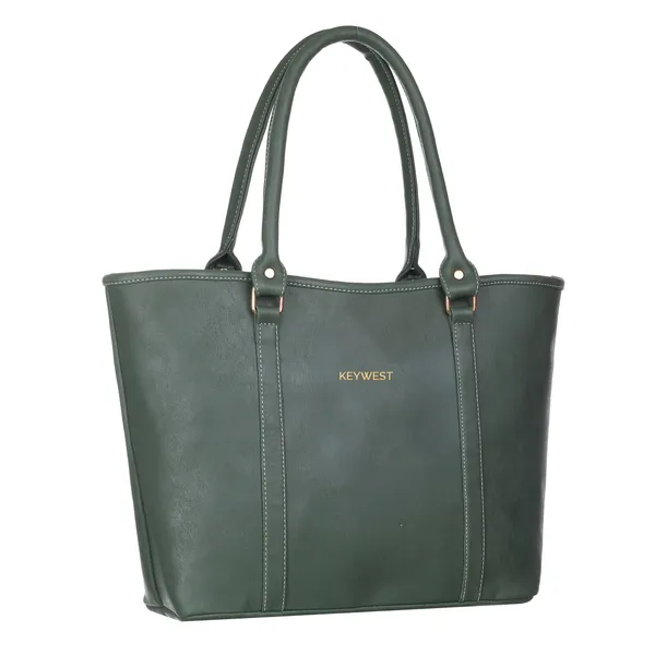 Keywest_Women's_Vegan_Leather_Luxe_Spade_Tote_Handbag_for_Women_|_Office_Bag_for_Work_|_Ladies_Purse_|_Stylish_Shoulder_Bag_|_Laptop_Bag_15.6_inch_|_Gift_For_Women_|_Green