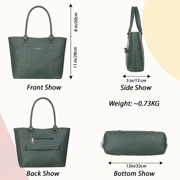 Keywest_Women's_Vegan_Leather_Luxe_Spade_Tote_Handbag_for_Women_|_Office_Bag_for_Work_|_Ladies_Purse_|_Stylish_Shoulder_Bag_|_Laptop_Bag_15.6_inch_|_Gift_For_Women_|_Green