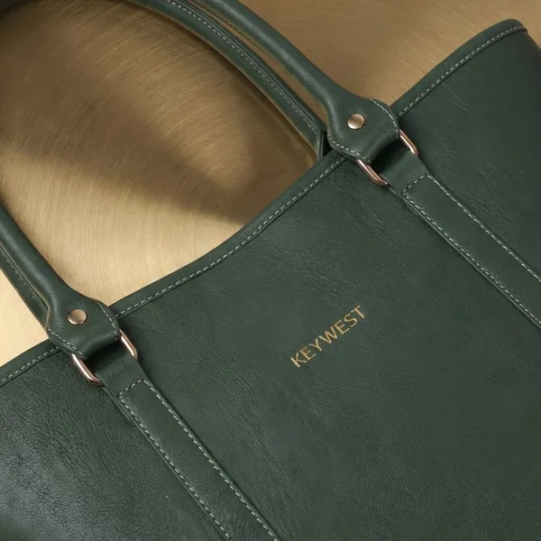 Keywest_Women's_Vegan_Leather_Luxe_Spade_Tote_Handbag_for_Women_|_Office_Bag_for_Work_|_Ladies_Purse_|_Stylish_Shoulder_Bag_|_Laptop_Bag_15.6_inch_|_Gift_For_Women_|_Green