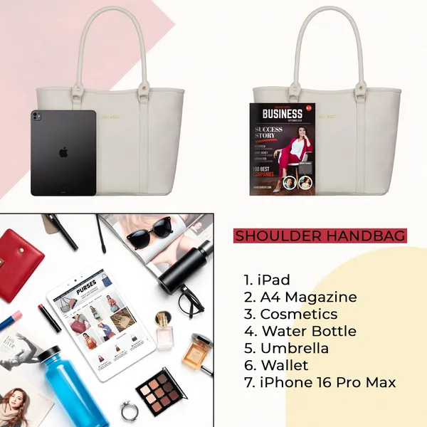 Keywest_Women's_Vegan_Leather_Luxe_Spade_Tote_Handbag_for_Women_|_Office_Bag_for_Work_|_Ladies_Purse_|_Stylish_Shoulder_Bag_|_Laptop_Bag_15.6_inch_|_Gift_For_Women_|_Light_Grey