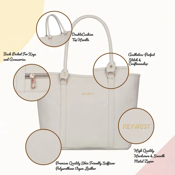 Keywest_Women's_Vegan_Leather_Luxe_Spade_Tote_Handbag_for_Women_|_Office_Bag_for_Work_|_Ladies_Purse_|_Stylish_Shoulder_Bag_|_Laptop_Bag_15.6_inch_|_Gift_For_Women_|_Light_Grey