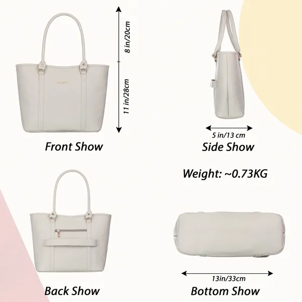 Keywest_Women's_Vegan_Leather_Luxe_Spade_Tote_Handbag_for_Women_|_Office_Bag_for_Work_|_Ladies_Purse_|_Stylish_Shoulder_Bag_|_Laptop_Bag_15.6_inch_|_Gift_For_Women_|_Light_Grey