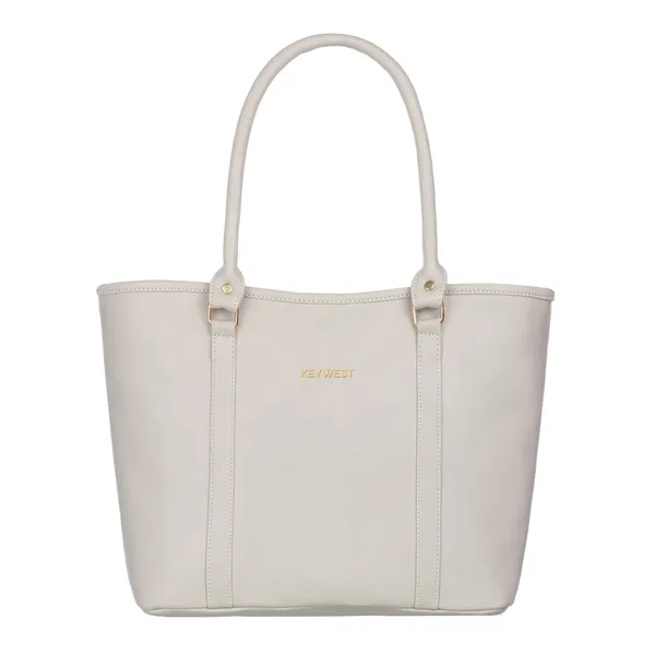 Keywest_Women's_Vegan_Leather_Luxe_Spade_Tote_Handbag_for_Women_|_Office_Bag_for_Work_|_Ladies_Purse_|_Stylish_Shoulder_Bag_|_Laptop_Bag_15.6_inch_|_Gift_For_Women_|_Light_Grey