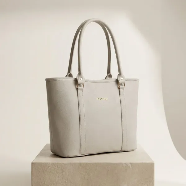 Keywest_Women's_Vegan_Leather_Luxe_Spade_Tote_Handbag_for_Women_|_Office_Bag_for_Work_|_Ladies_Purse_|_Stylish_Shoulder_Bag_|_Laptop_Bag_15.6_inch_|_Gift_For_Women_|_Light_Grey