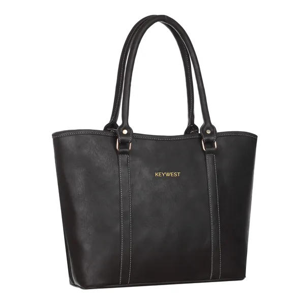Keywest_Women's_Vegan_Leather_Luxe_Spade_Tote_Handbag_for_Women_|_Office_Bag_for_Work_|_Ladies_Purse_|_Stylish_Shoulder_Bag_|_Laptop_Bag_15.6_inch_|_Gift_For_Women_|_Black