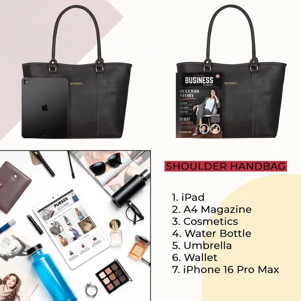 Keywest_Women's_Vegan_Leather_Luxe_Spade_Tote_Handbag_for_Women_|_Office_Bag_for_Work_|_Ladies_Purse_|_Stylish_Shoulder_Bag_|_Laptop_Bag_15.6_inch_|_Gift_For_Women_|_Black