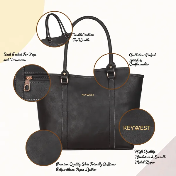 Keywest_Women's_Vegan_Leather_Luxe_Spade_Tote_Handbag_for_Women_|_Office_Bag_for_Work_|_Ladies_Purse_|_Stylish_Shoulder_Bag_|_Laptop_Bag_15.6_inch_|_Gift_For_Women_|_Black