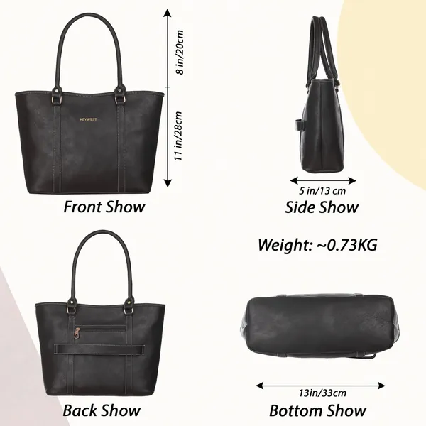 Keywest_Women's_Vegan_Leather_Luxe_Spade_Tote_Handbag_for_Women_|_Office_Bag_for_Work_|_Ladies_Purse_|_Stylish_Shoulder_Bag_|_Laptop_Bag_15.6_inch_|_Gift_For_Women_|_Black