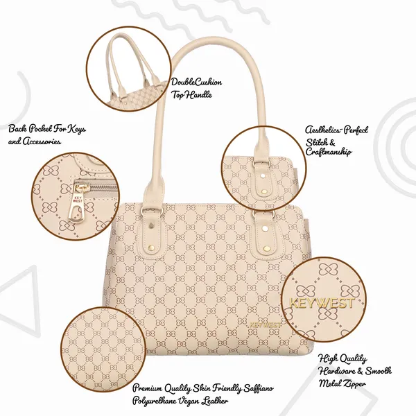 Keywest_Women's_Penguin_Luxe_Tote_Handbag_for_Women_|_Office_Bag_for_Work_|_Ladies_Purse_|_Stylish_Shoulder_Bag_|_Gift_For_Women_|_Beige