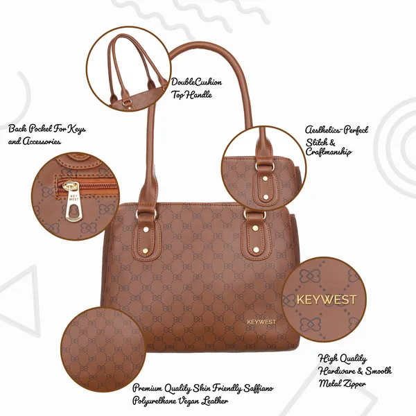 Keywest_Women's_Penguin_Luxe_Tote_Handbag_for_Women_|_Office_Bag_for_Work_|_Ladies_Purse_|_Stylish_Shoulder_Bag_|_Gift_For_Women_|_Tan