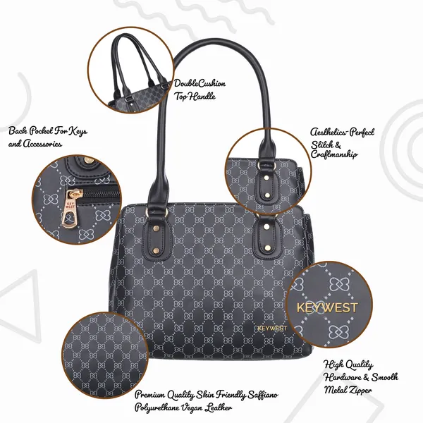 Keywest_Women's_Penguin_Luxe_Tote_Handbag_for_Women_|_Office_Bag_for_Work_|_Ladies_Purse_|_Stylish_Shoulder_Bag_|_Gift_For_Women_|_Black