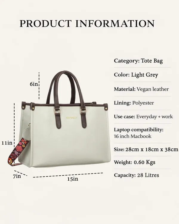Keywest_Women's_Voyage_Luxe_Tote_Handbag_for_Women_|_Hobo_Bag_for_Work_|_Ladies_Purse_|_Stylish_Shoulder_Bag_|_Gift_For_Women_|_Light_Grey