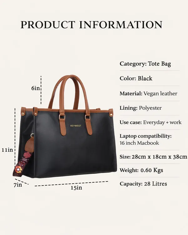 Keywest_Women's_Voyage_Luxe_Tote_Handbag_for_Women_|_Hobo_Bag_for_Work_|_Ladies_Purse_|_Stylish_Shoulder_Bag_|_Gift_For_Women_|_Black