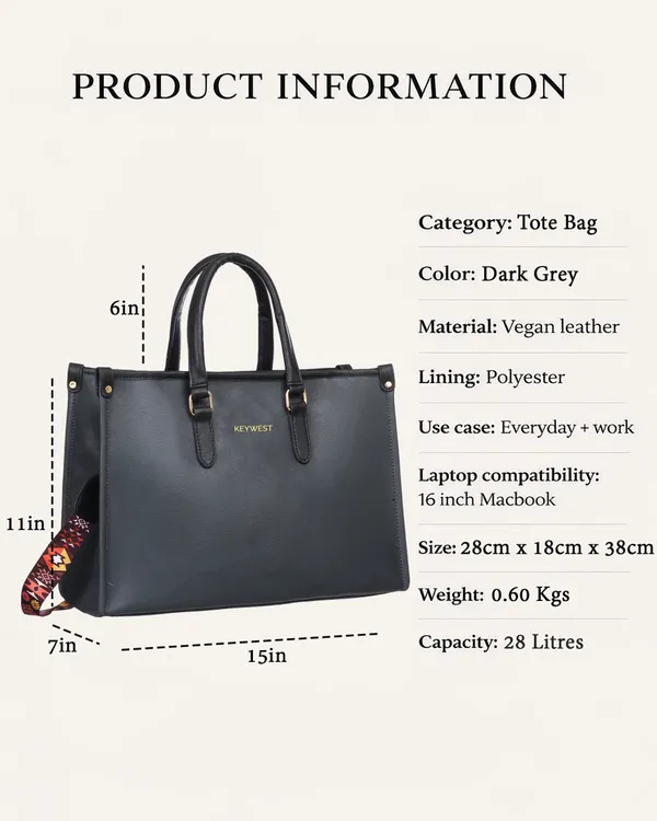Keywest_Women's_Voyage_Luxe_Tote_Handbag_for_Women_|_Hobo_Bag_for_Work_|_Ladies_Purse_|_Stylish_Shoulder_Bag_|_Gift_For_Women_|_Dark_Grey