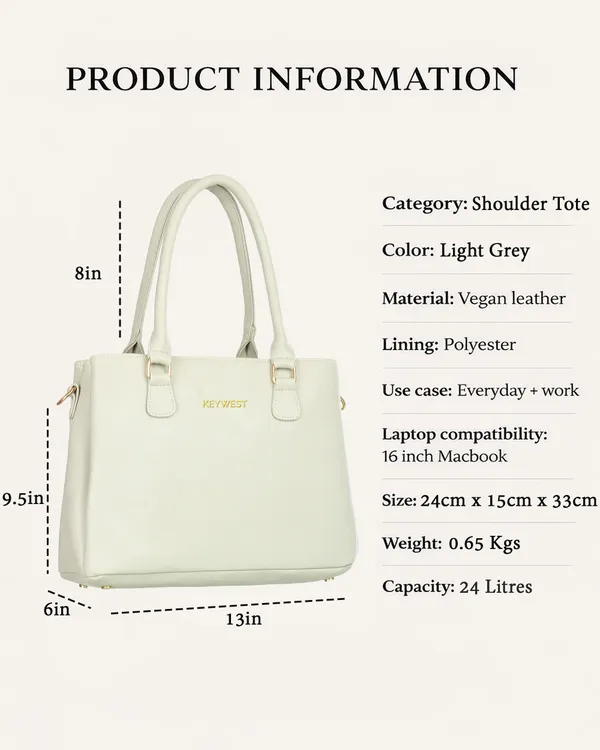 Keywest_Women's_Astrid_Luxe_Tote_Handbag_for_Women_|_Hobo_Bag_for_Work_|_Ladies_Purse_|_Stylish_Shoulder_Bag_|_Gift_For_Women_|_Light_Grey