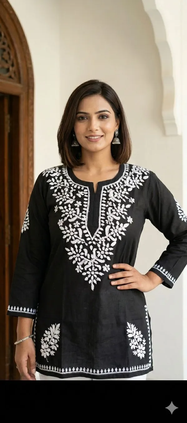 Pure_Chikankari_Black_Cotton_Short_Top_For_Women