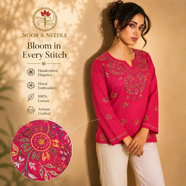 Pure_Chikankari_Pink_Rayon_Short_Top_For_Women
