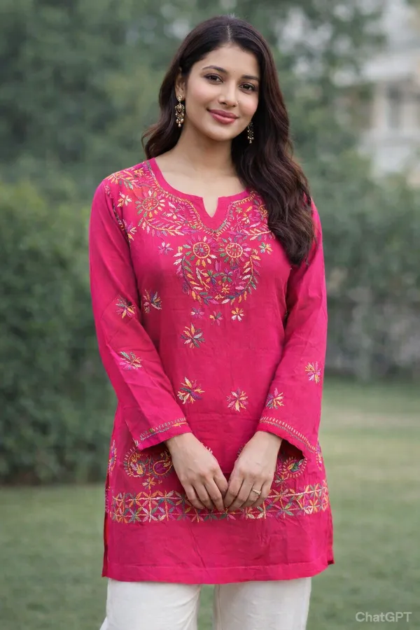 Pure_Chikankari_Pink_Rayon_Short_Top_For_Women