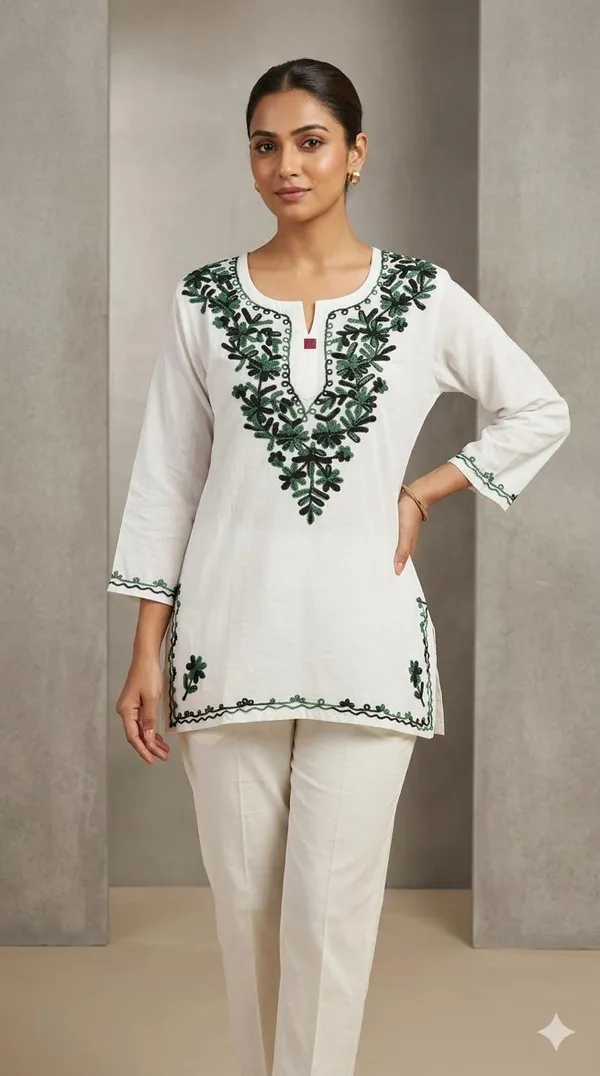 Chikankari_Modal_Short_Top_White_and_Green